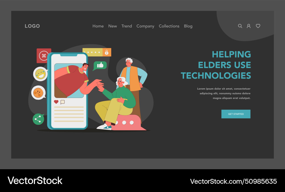 Intergenerational tech tutorial concept Intergenerational tech tutorial concept vector image