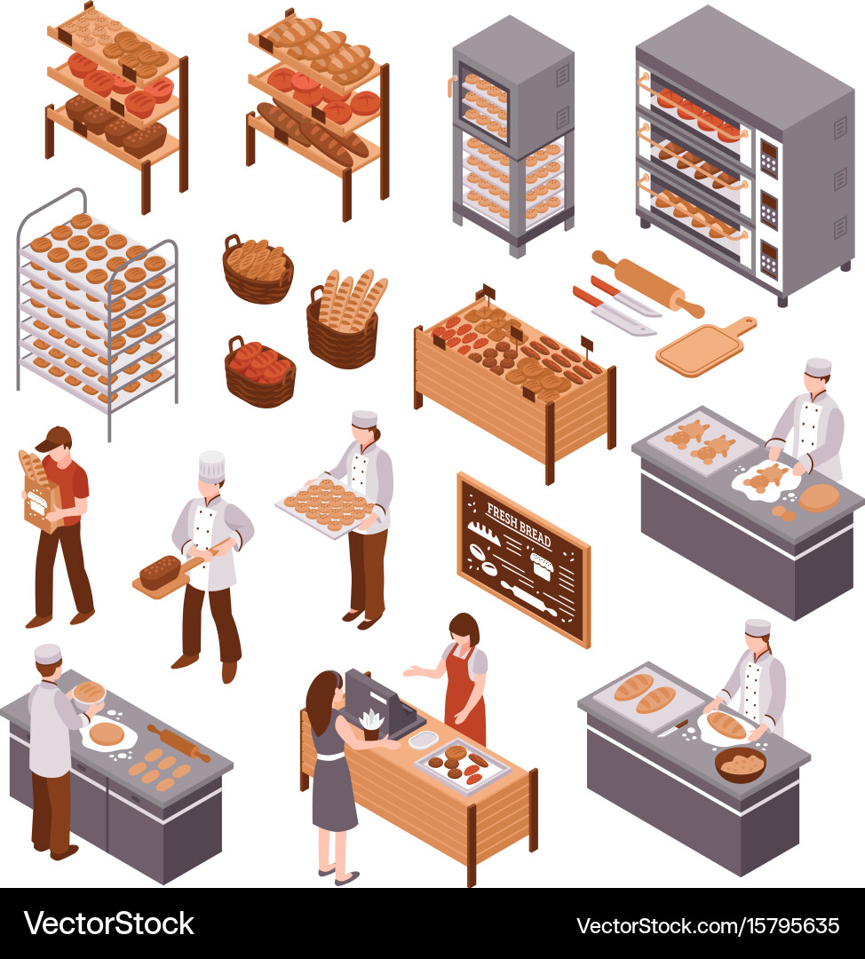 Isometric bakery set Royalty Free Vector Image