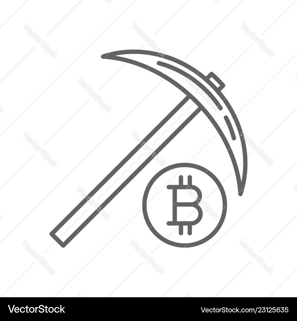 Pickaxe bitcoin mining thin line symbol icon vector image