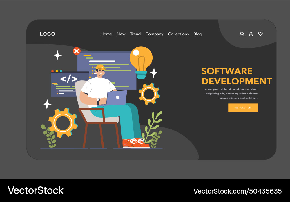 Software development web banner or landing page Software development web banner or landing page vector image