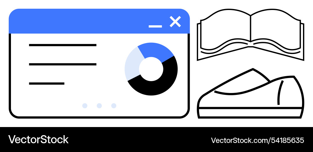 Web browser interface pie chart open book Web browser interface pie chart open book Vector Image