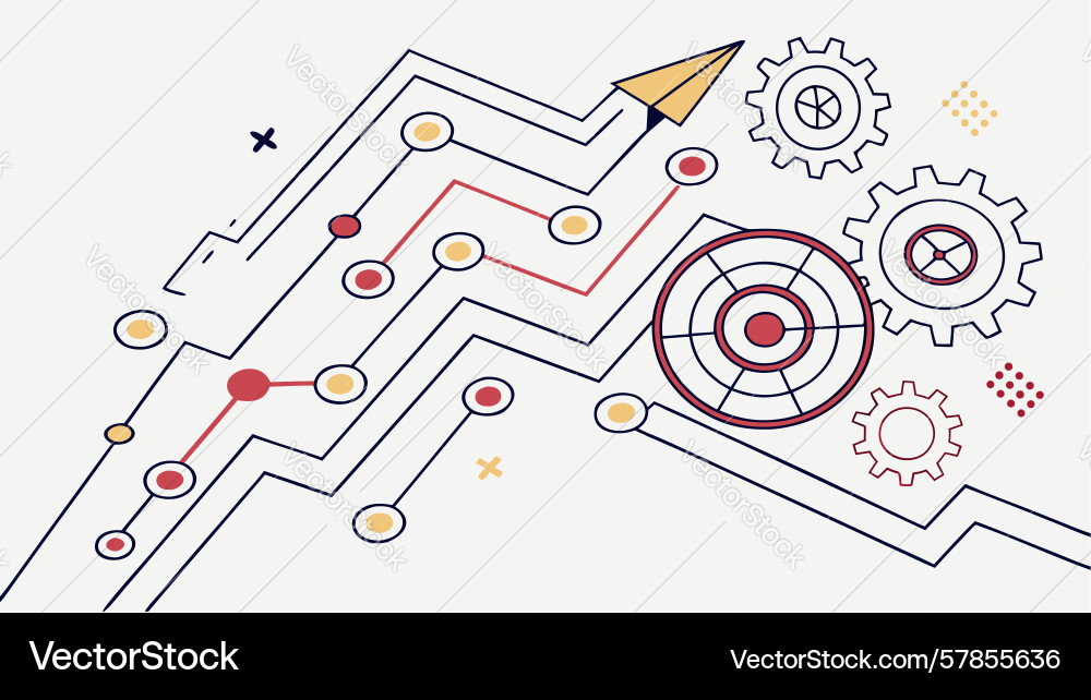 Abstract data flow network with gears infographic Vector Image