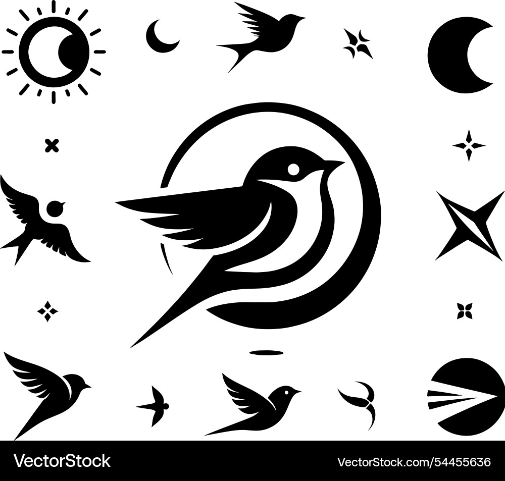 Bird in circle with celestial elements Vector Image