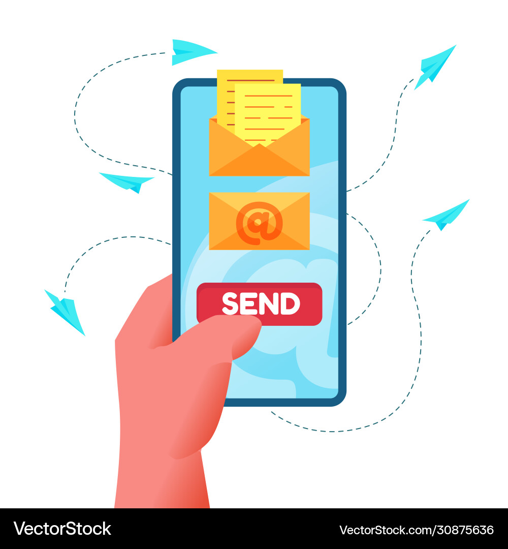 Email message sending in phone screen Email message sending in phone screen vector image