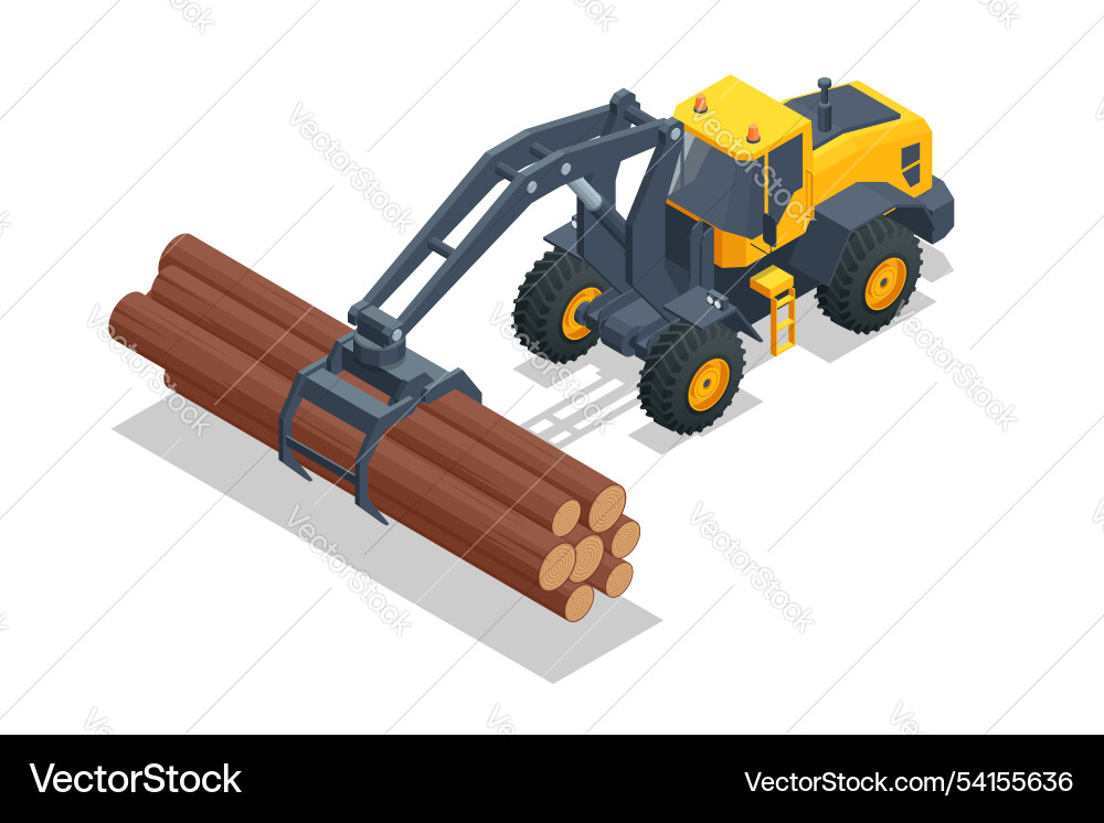 Isometric log loader loading equipment vector image