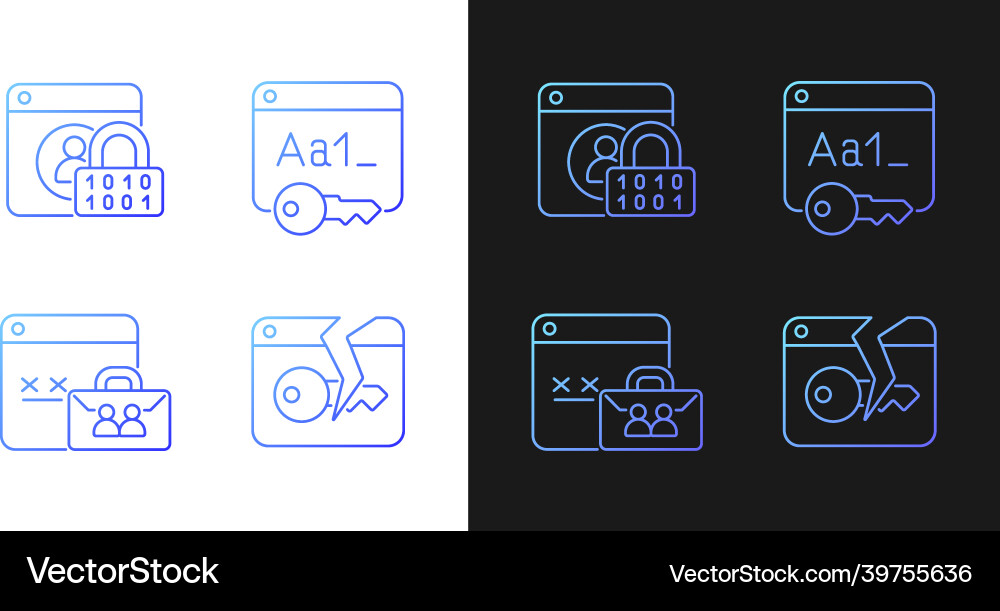 Password encryption gradient icons set for dark Password encryption gradient icons set for dark Vector Image
