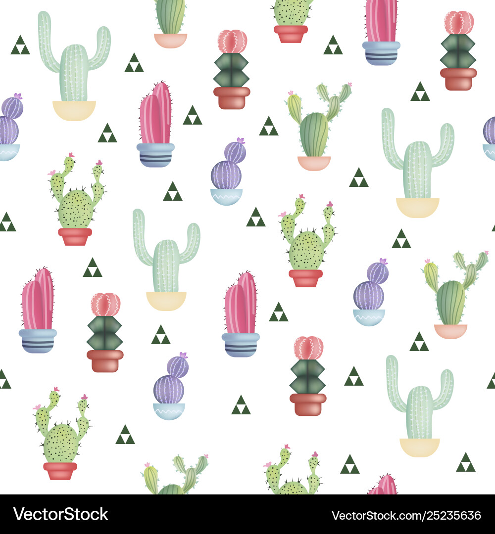 Seamless pattern with different colorful cactuses Seamless pattern with different colorful cactuses Vector Image