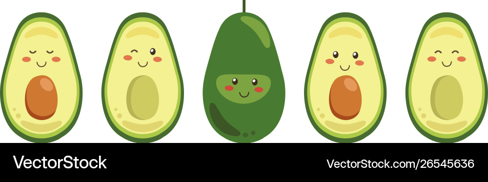 Set smiling avocado characters isolated Set smiling avocado characters isolated Vector Image