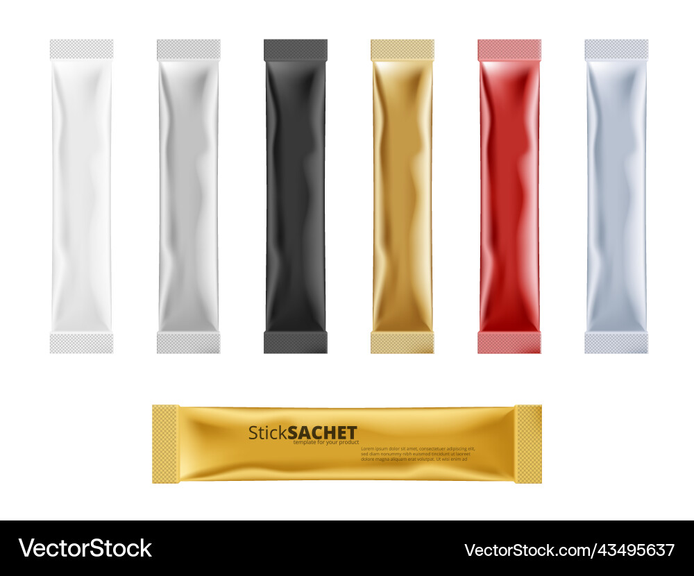 3d stick sachet package for coffee sugar or other 3d stick sachet package for coffee sugar or other vector image
