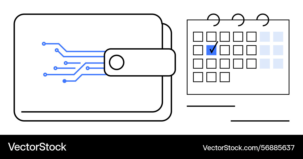 Digital wallet with circuit design next to marked Digital wallet with circuit design next to marked vector image
