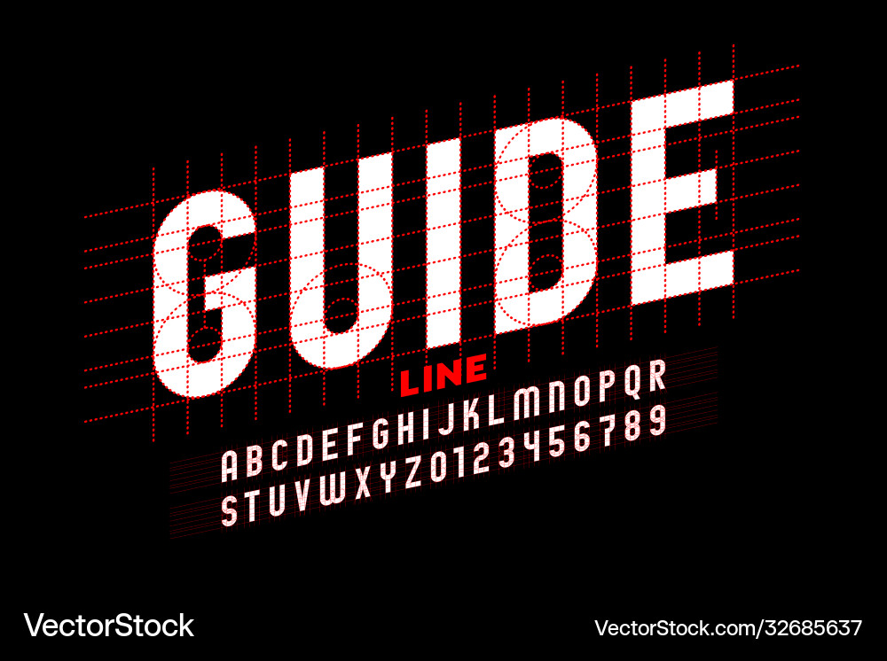 Guide line font alphabet letters and numbers vector image