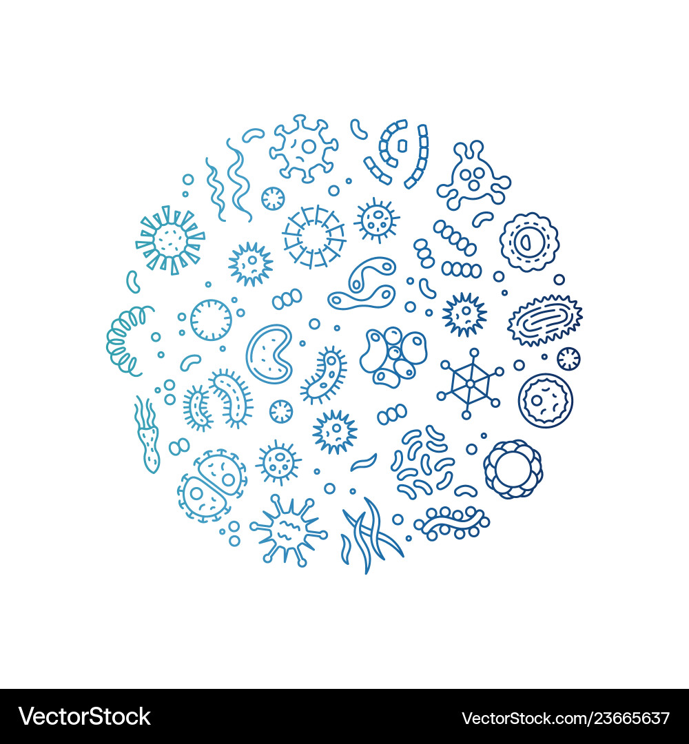 Microbes viruses bacteria microorganism cells vector image