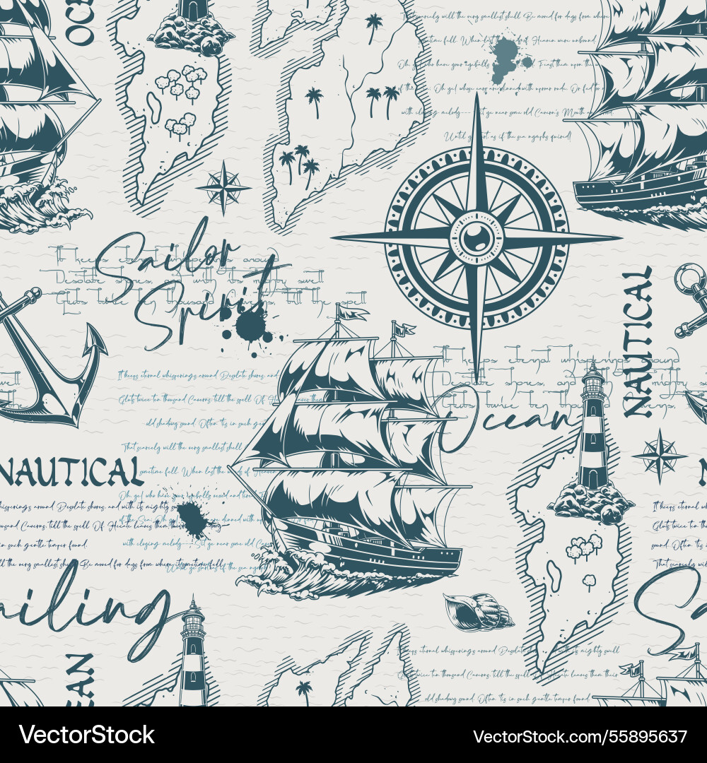 Nautical patterns with ships and ocean motifs Nautical patterns with ships and ocean motifs vector image