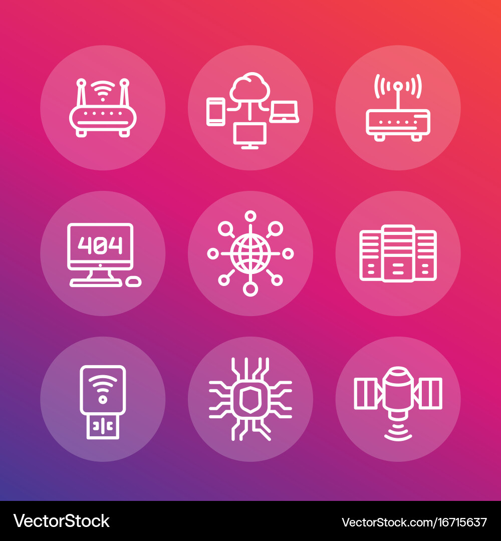Network internet data technology line icons set Vector Image