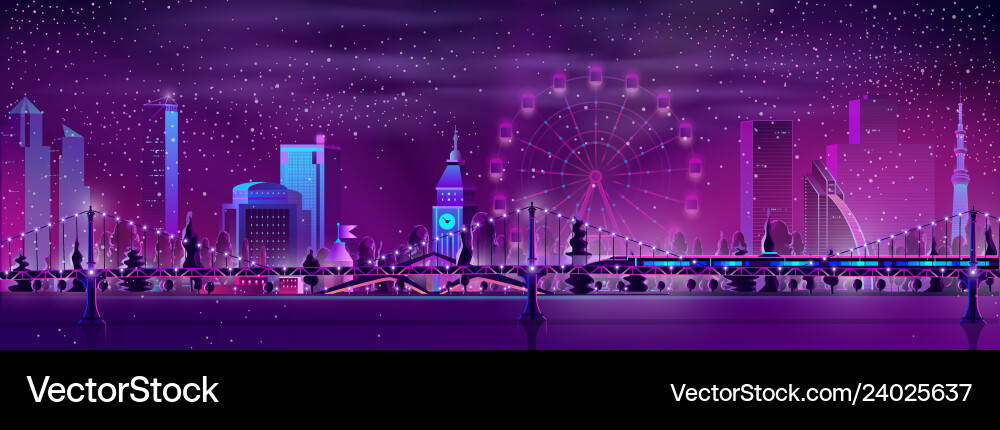 Night City Metropolis Landscape Vector Image