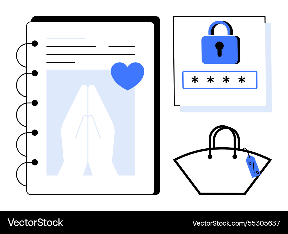 Praying hands in notebook with heart secure Praying hands in notebook with heart secure vector image