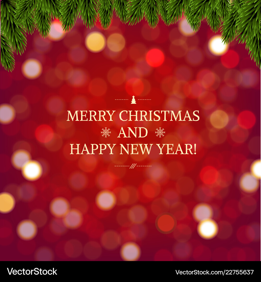 Red background with bokeh and firtree border Red background with bokeh and firtree border vector image