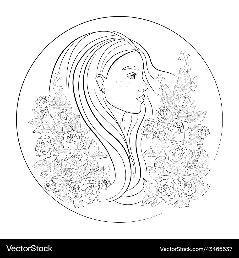 Schöne junge Mädchen unter Rosen Färbung Buch Schöne junge Mädchen unter Rosen Färbung Buch vektorbild