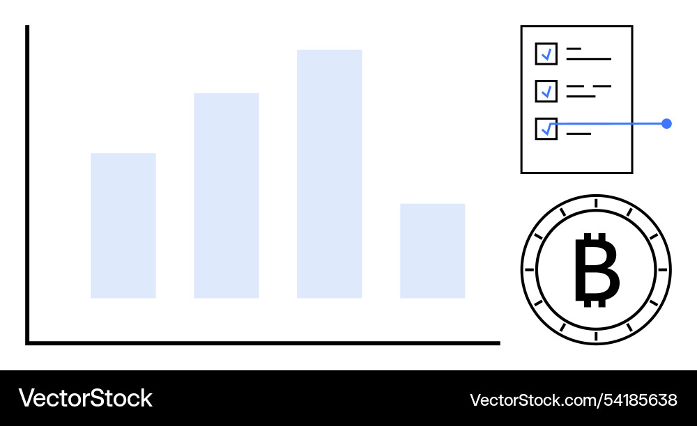 Cryptocurrency analysis with bar chart checklist Cryptocurrency analysis with bar chart checklist vector image