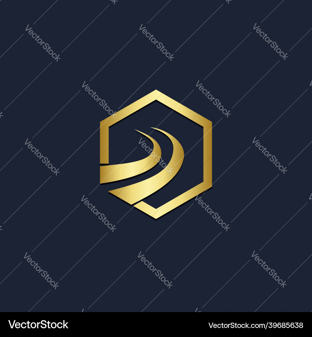 Road Curve Logo - Gold Polygon vector image