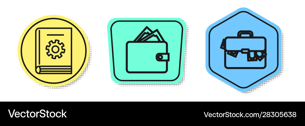 Set line user manual wallet with stacks paper Vector Image