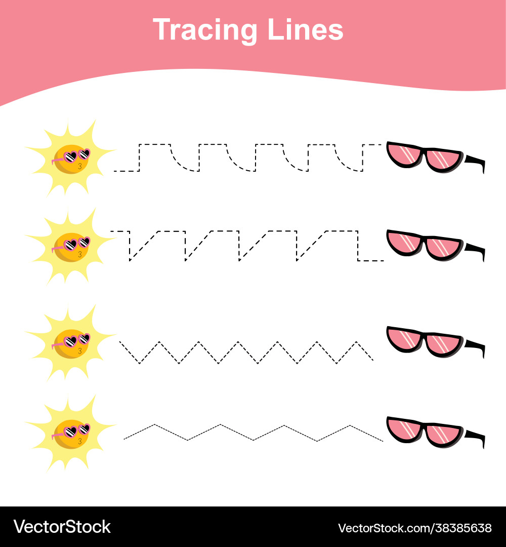 Tracing lines game summer edition Vector Image