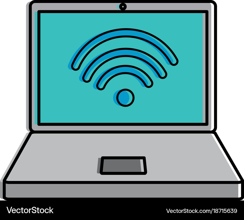 Laptop computer with wifi signal Vector Image