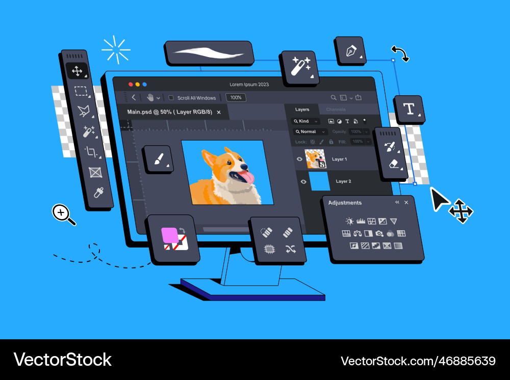 Photo editor program is displayed Photo editor program is displayed Vector Image