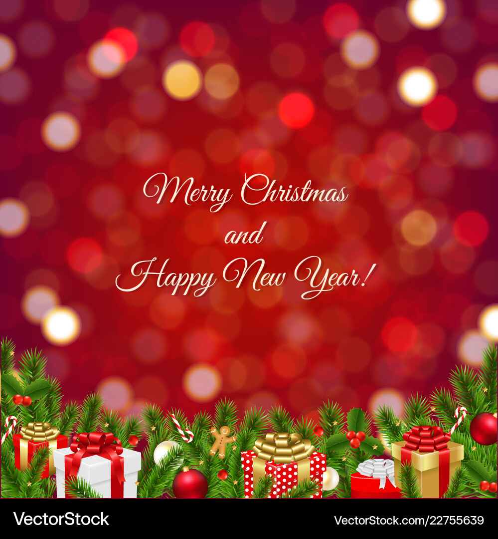 Red background with bokeh and furtree frame vector image