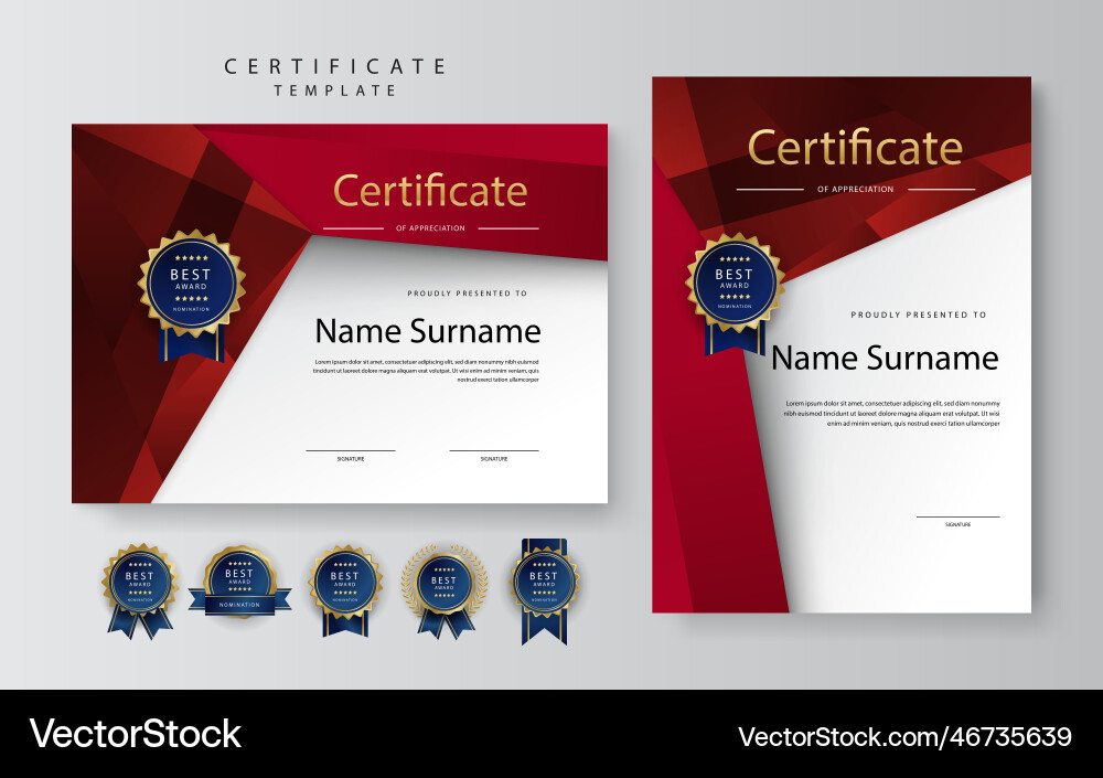 Red Certificate with Badge Template Vector Image