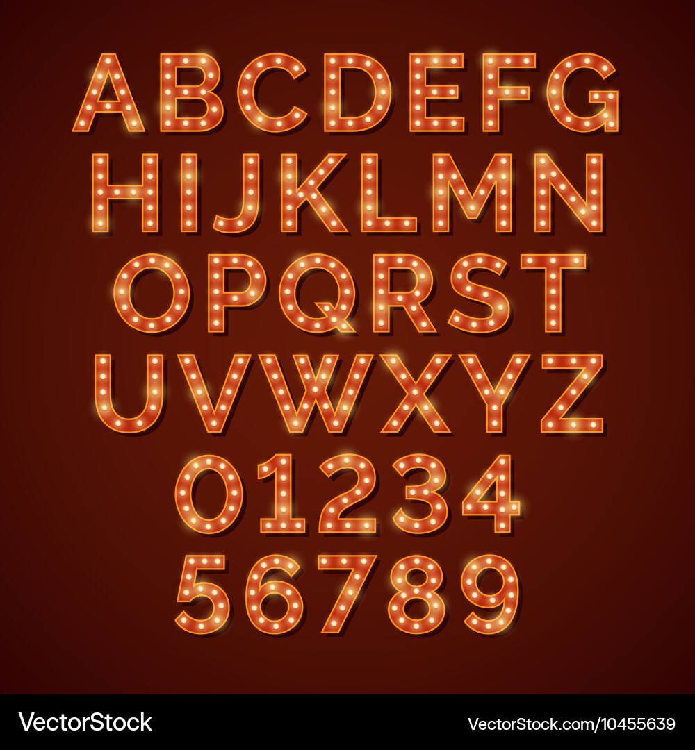 Retro Neon Lightbulb Alphabet Vector Image
