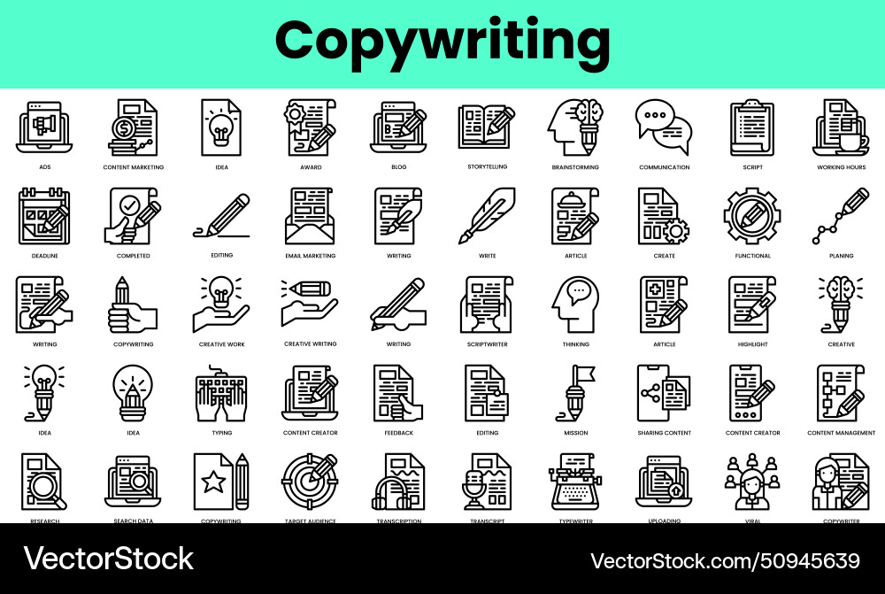 Set of copywriting icons linear style icon bundle Set of copywriting icons linear style icon bundle vector image