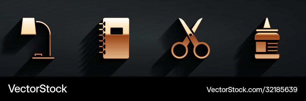 Set table lamp spiral notebook scissors and glue Set table lamp spiral notebook scissors and glue Vector Image