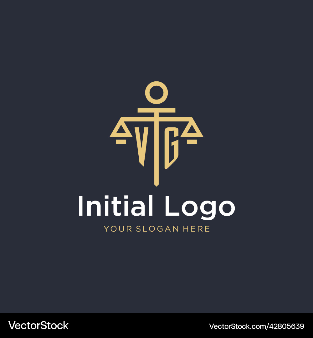 Vg initial monogram logo with scale and pillar Vector Image