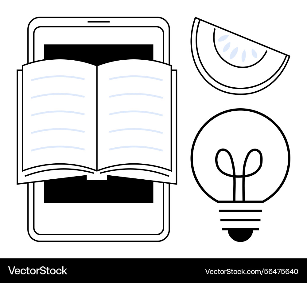 Digital learning with open book smartphone light Vector Image