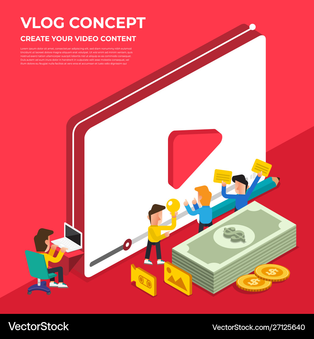 Flat design vlog concept create video content Flat design vlog concept create video content vector image