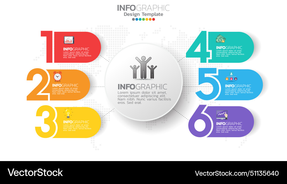 Infograph 6 step color element with circle Infograph 6 step color element with circle vector image