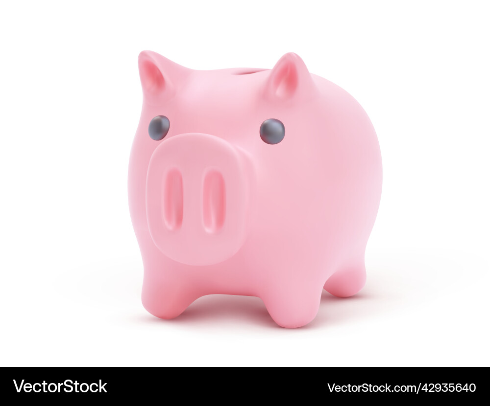 Realistic pink pig with shadow piggy bank vector image