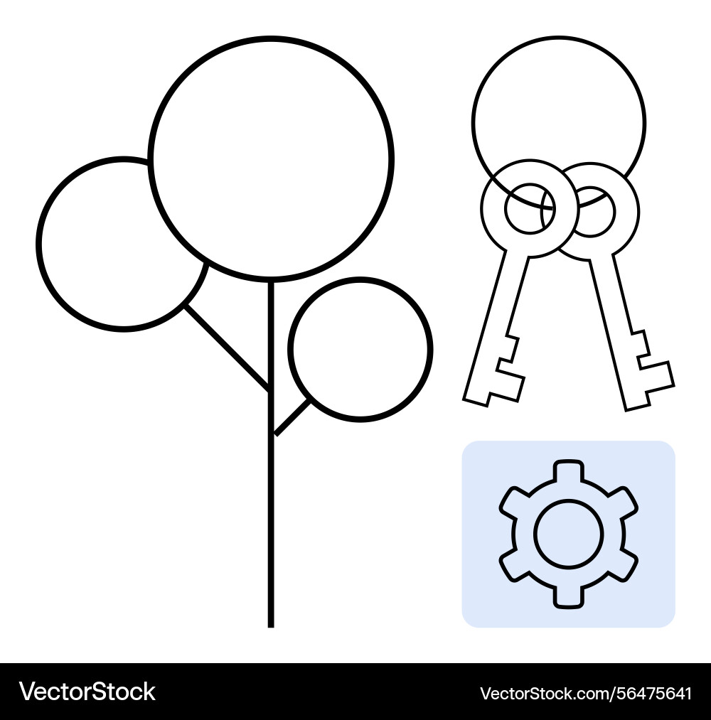 Abstract tree keys and gear visual representing Abstract tree keys and gear visual representing vector image