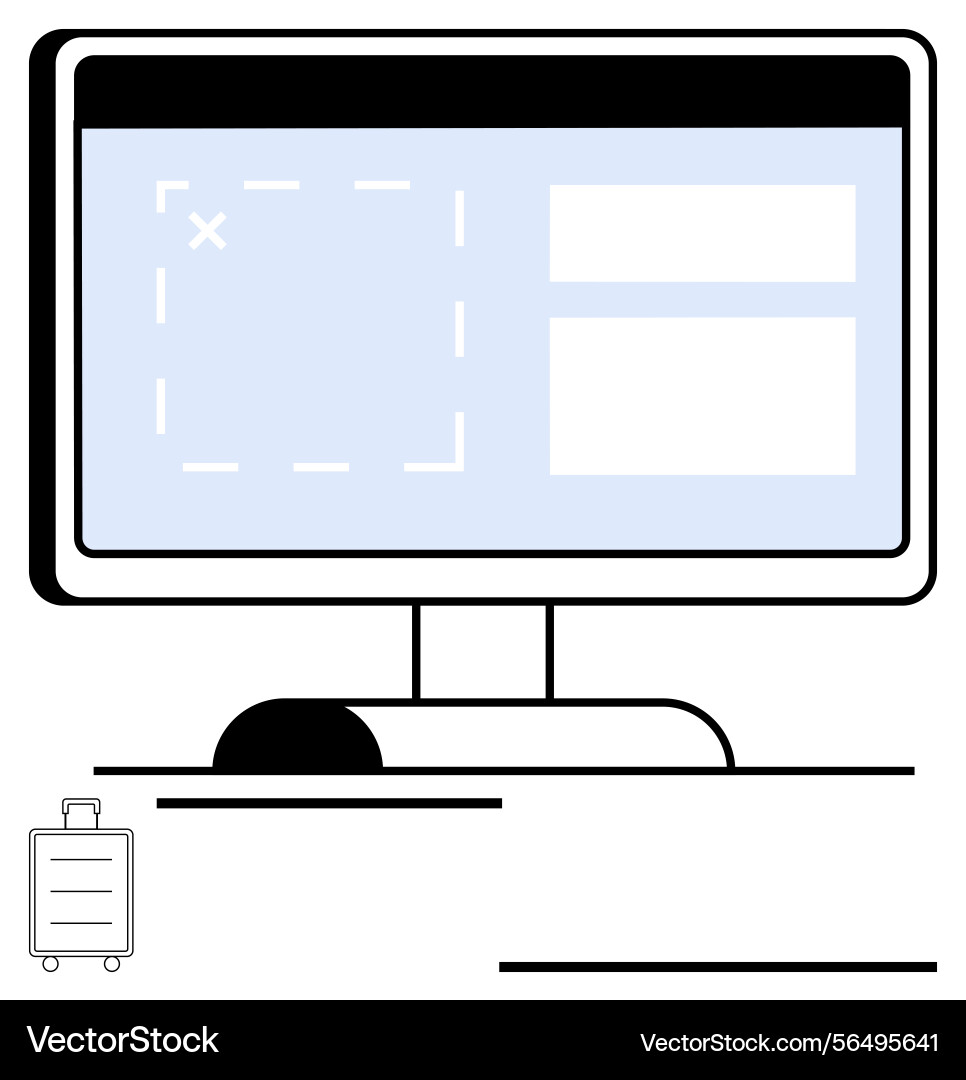 Computer with booking interface and small travel Computer with booking interface and small travel vector image