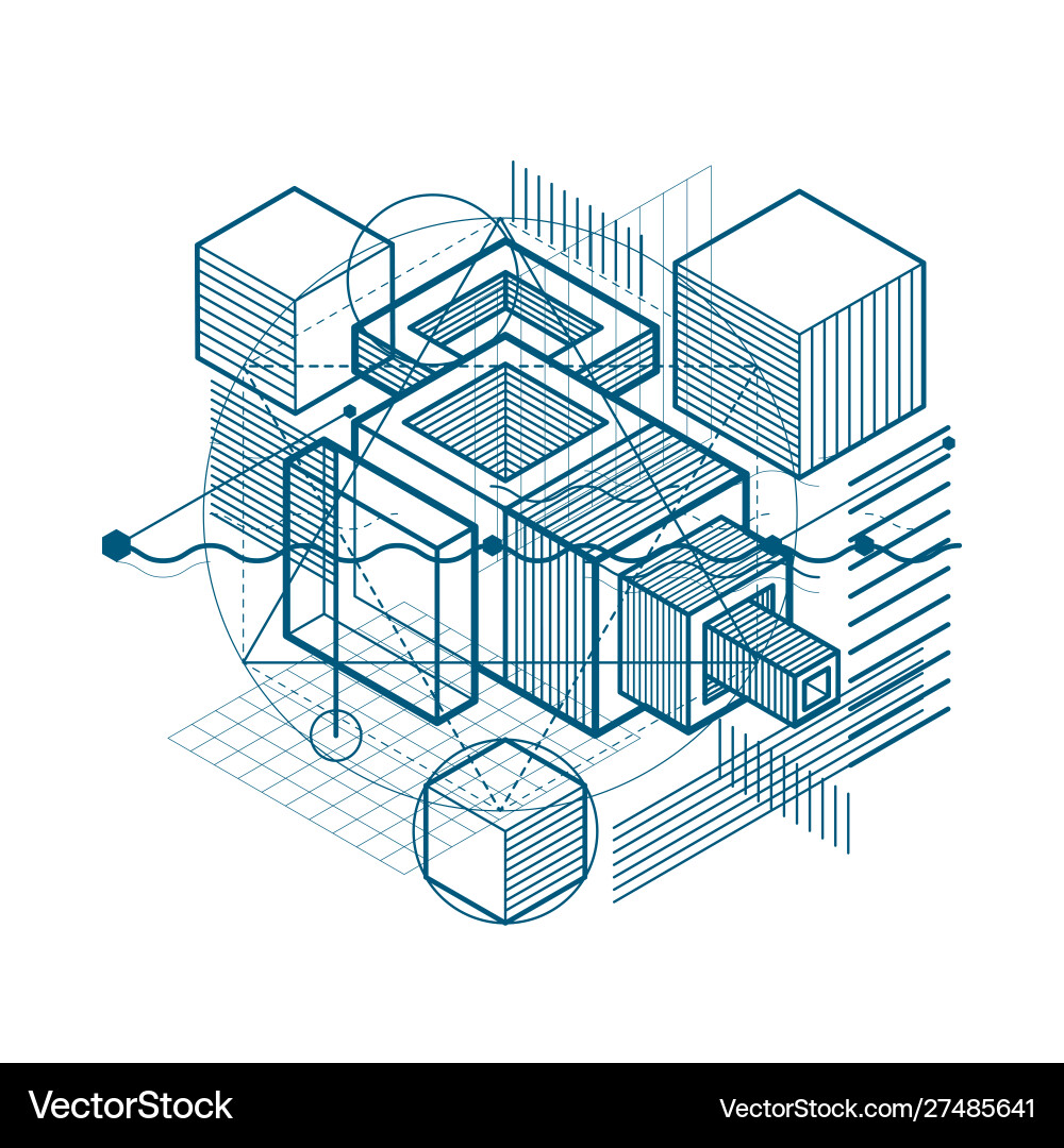 Isometric abstraction with lines and different Vector Image