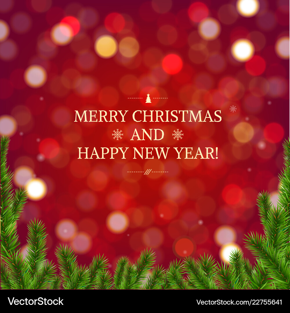 Red background with bokeh firtree border Red background with bokeh firtree border Vector Image