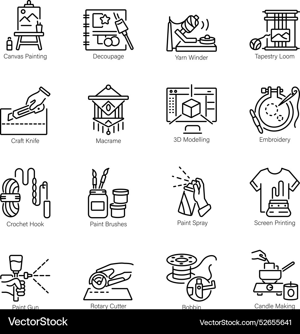 Set of linear style crafting tools icons Vector Image
