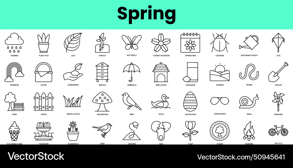 Set of spring icons linear style icon bundle Set of spring icons linear style icon bundle vector image