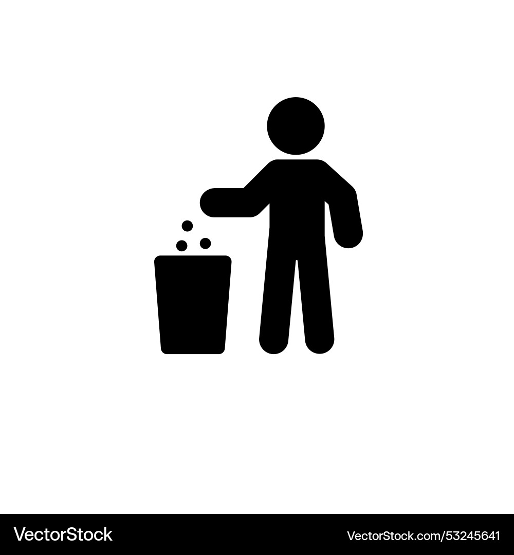 Tidy man throwing garbage solid flat icon Vector Image