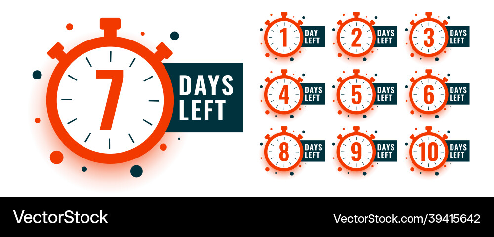 Countdown timer number of days left with clock Vector Image
