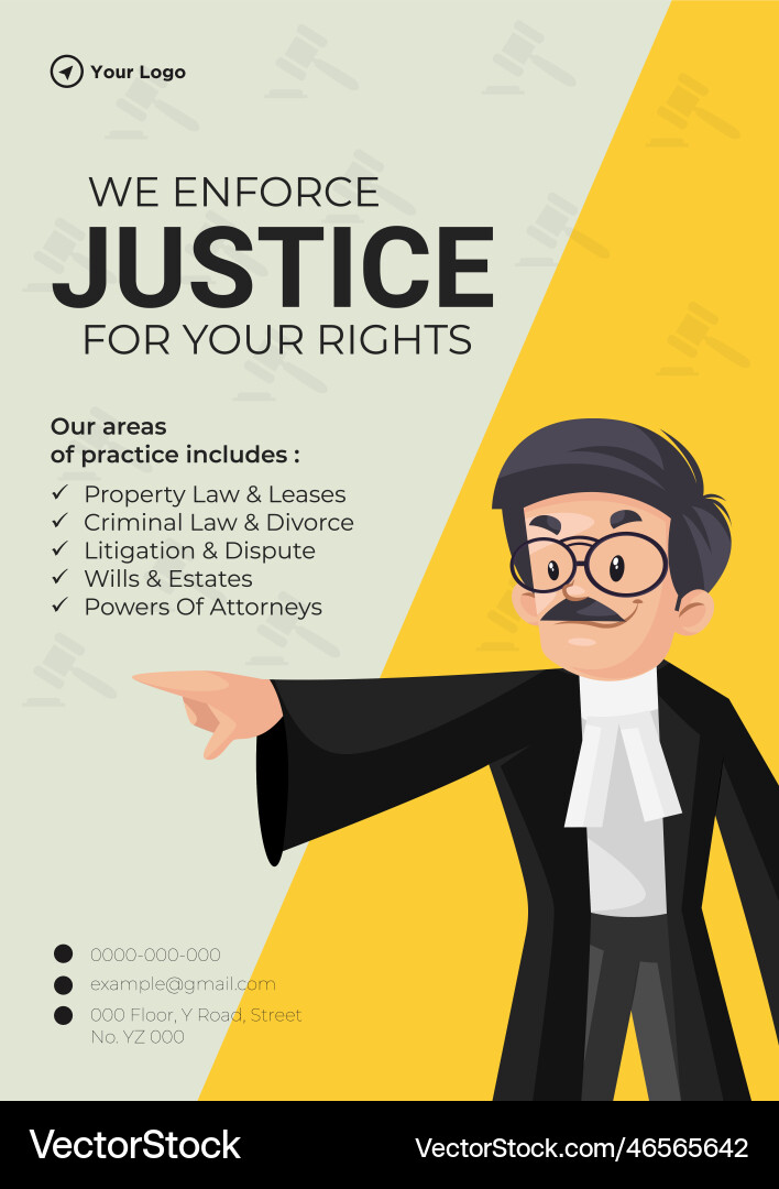 Flyer design of we enforce justice for your rights Flyer design of we enforce justice for your rights vector image