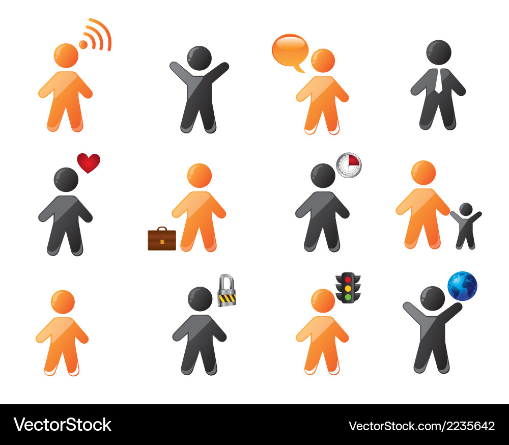 Men with different icons representing objects love Vector Image