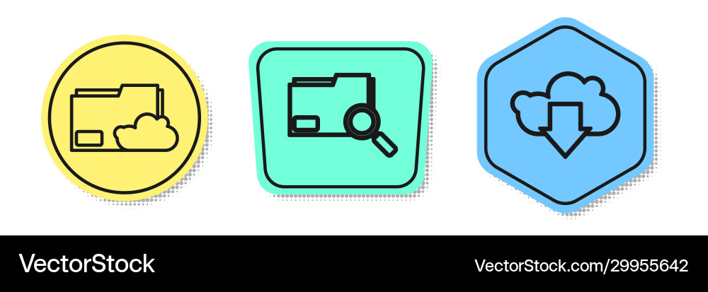 Set line cloud storage text document folder Vector Image