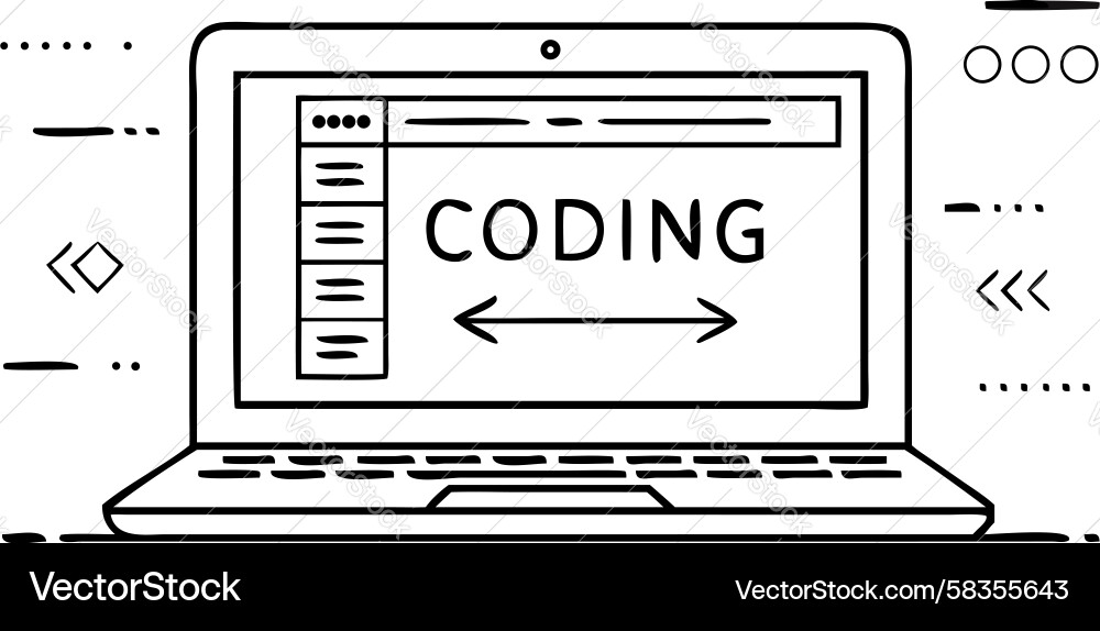 Coding Laptop Outline Vector Image
